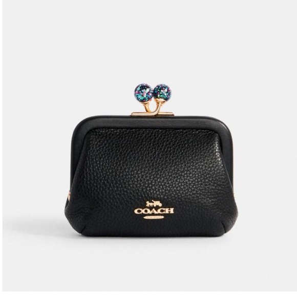 Coach Handbags - Coach Black Leather Kiss-Lock Coin Wallet with Glitter Kiss